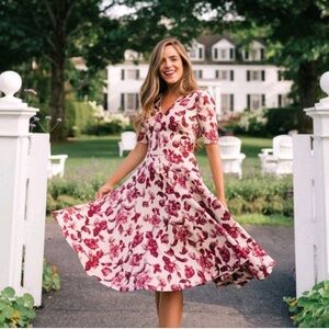 Gal Meets Glam Edith Cream and Maroon Floral Midi Dress